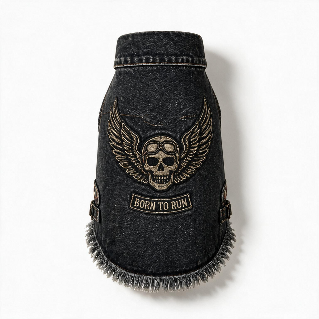 KOVPET Breathable Skull Back Denim Vest for Dogs — Built to Move, Made to Be Seen